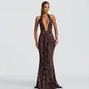 Estilo Europeo y Americano 2026 Verano Nuevo Vestido de Mujer con Estampado de Leopardo, Sexy y Elegante de Cuello Halter Profundo con Espalda Descubierta, Ajustado, Fruncido