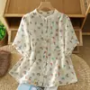 Camisa de verano para mujer, de cuello redondo, de un solo pecho, floral, de manga corta, top adelgazante y versátil