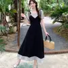 Vestido sudadera de talla grande estilo francés con paneles y cuello redondo en colores contrastantes, de manga corta, vestido largo de dos piezas de cintura alta para mujer, ropa para vacaciones de verano