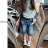 Jeans Rectos de Cinco Bolsillos para Mujer Verano 2025 Retro de Cintura Alta Sueltos Casuales Pantalones de Longitud Media Shorts de Pierna Ancha de Cintura Alta Adelgazantes