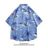 Camisa de Manga Corta para Pareja de Verano Vintage Pintura al Óleo Retro Cuello Completo Estampado Americano para Hombre Trendy High Street