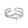 Anillo de Doble Capa con Cristales de Zirconia Microincrustados Estilo Coreano para Mujer, Apertura Ajustable, Joyería de Anillo con Diseño Personalizado Dulce y Lindo