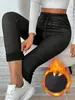 2025 Populares Transfronterizos Europeos y Americanos para Mujer Leggings de Imitación de Mezclilla Cintura con Cordón Pantalones Delgados Cálidos Venta Caliente Moda Simples