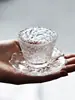 Taza de Té Martillada de Vidrio Estilo Japonés Kung Fu Taza de Té Juego de Té Taza para Té Sake con Platillo Café Vino Blanco Taza Sombrero de Bambú