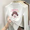 Camiseta base de forro polar con estampado para niñas, cuello alto medio, camiseta de otoño e invierno para bebés niñas, ropa interior cálida para niños, top casual