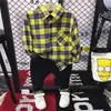 Outono 2018 Nova Camisa Xadrez Coreana para Meninos Tops Tendência C11026 C2127