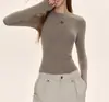 Top de manga larga estampado de cuello redondo ajustado Shiyiyue para mujer, prenda interior de color liso para otoño, camiseta básica adelgazante