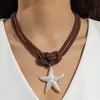 Joyería de Estilo Europeo y Americano, Diseño Único de Nudo con Elementos de Hoja, Estrella de Mar y Concha, Collar Exagerado, Collar Sencillo con Colgante de Cordón