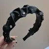 Nueva Diadema Plisada con Pedrería Estilo Francés Negra Moda Diadema de Gama Alta Accesorios para el Cabello Pequeños de Ala Ancha de Satén