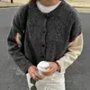 Cárdigan de Punto de Color Contrastante Europeo y Americano para Mujer, Diseño de Empalme de Cuello Redondo Holgado, Suave y Ceroso Agradable a la Piel, Estilo Perezoso Versátil para Otoño e Invierno