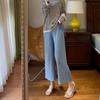 Pantalones Rectos de Nueve Puntos Plisados No Deformables de Cuerpo en Forma de Pera Cintura Alta Pantalones de Pierna Ancha Caídos para Mujer Verano Sección Delgada 2025 Nuevo