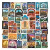 Set de 50 Piezas de Pegatinas de Edificios Emblemáticos del Mundo, Recuerdo de Viaje Retro, Pegatinas Impermeables para Decoración de Maleta y Diario