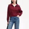 Nuevo Diseño de Nicho Primavera y Otoño Suave y Cera Cremallera Media Cuello Alto Color Sólido Más Fácil de Combinar Suéter de Punto Casual Top para Mujer
