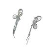 D086 Pendientes Distintivos de Borla con Lazo Dulce Estilo Coreano Elegantes Pendientes de Plata 925 Modernos Pendientes de Diamante para Socialité