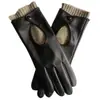 Guantes Cálidos de Doble Capa con Corte Sexy de Cuero Proteico para Mujer, Conjuntos de Hilo Tejido, Muñequeras Blancas de Belleza a Prueba de Viento y Frío
