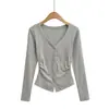 Ropa de Mujer al por Mayor Transfronteriza Estilo Europeo y Americano 2026 Primavera Nuevo Cardigan de Punto de Color Sólido con Cuello en V Camiseta de Manga Larga