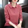 Camisa Polo Manga Longa Camiseta Feminina Solta Tamanho Grande Roupa de Mãe Primavera 2025 Nova Camiseta Efeito Emagrecedor Top Camisa Base