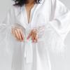 Moda Otoño/Invierno 2026 Europea y Americana Nuevo Cárdigan de Satén con Plumas Bata Bata de Baño Ropa de Casa para Mujer Suave Apto para la Piel Transfronterizo