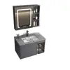 Gabinete de baño moderno minimalista de aluminio espacial con combinación de lavabo, mueble de lavabo integrado de cerámica de losa de roca para baño