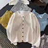 Nuevo cárdigan de punto de estilo coreano para mujer, cuello redondo, manga larga, tejido, holgado, adelgazante, versátil, con diseño calado, para principios de otoño de 2026