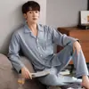 Pijama de Otoño para Hombre, Cárdigan de Manga Larga 100% Algodón, Cómodo Conjunto Casual de Primavera y Otoño para Hombre, Talla Grande, Holgado, Ropa de Casa