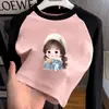 Camiseta Interior de Felpa para Niña Otoño Invierno Estilo Nuevo Ropa Interior Cálida Cepillada por Ambos Lados Bloque de Color Manga Larga Camiseta Casual