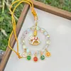 Enfeite de Carro Pingente de Cinco Vias do Deus da Riqueza Lingyin, Pingente de Carro Saco da Sorte de Cristal Multicolorido, Decoração de Vidro com Folha de Ouro para Atrair Paz e Fortuna