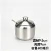 Pote de tempero de aço inoxidável 304, pote de óleo de pimenta dourado para cozinha e restaurante, saleiro com colher, garrafa e recipiente de tempero de grande capacidade