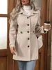 Moda Feminina Europeia e Americana Transfronteiriça Outono e Inverno 2025 Nova Exportação Casaco de Lã Feminino Elegante de Cor Pura com Lapela e Botões