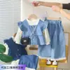 Conjunto de primavera y otoño para niñas 2026 nuevo estilo ropa de otoño para niños moderno conjunto de tres piezas de mezclilla de tres botones para bebés niñas