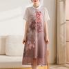 Novo estilo chinês mãe vestido de verão estilo ocidental vestido de manga curta meia-idade e idosos mulheres verão moda melhorada cheongsam saia longa