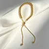 Pulsera Minimalista Europea y Americana de Acero de Titanio, Cadena Simple de Cuentas Lisas, Accesorio de Pulsera Versátil Ajustable Estilo Ins Minimalista