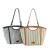 Bolsa de Lona Listrada Artística Estilo Japonês para Mulheres, Bolsa Tote Simples para o Dia a Dia, Bolsa de Mão e Bolsa de Ombro de Grande Capacidade