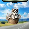 Cachorro Husky Filhote Pequeno para Presente 2D Joia 2D Cesta Criativa Decoração para Pendurar Pingente para Retrovisor de Carro Decoração de Árvore de Natal