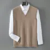 Outono e inverno %caxemira pura masculino solto casual sem mangas malha colete suéter peça externa