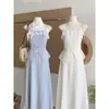 2026 Conjunto Simples de Top de Renda Assimétrico Sem Mangas + Saia Longa Flare Estilo Férias Camisola