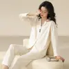 Cárdigan de Nuevo Estilo Pijama de Algodón Elástico para Mujer, Conjunto Casual de Manga Larga y Pantalón Largo para Primavera y Otoño, Conjunto de Alta Gama para Otoño e Invierno