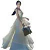 Diseñado con Sentido del Estilo, Vestido de Hada con Volantes de Doble Capa con Escote de Espalda Descubierta y Tirantes, Vestido de Gasa Estilo Vacacional