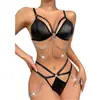 Comércio Exterior Transfronteiriço Europa e Estados Unidos lingerie sexy couro patente sexy sutiã feminino lingerie corrente de tentação PU traje divertido atacado