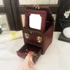 Caixa de Joias Estilo Antigo de Madeira Estojo de Maquiagem com Espelho Caixa de Armazenamento de Joias Estilo Chinês Desgastado Adereço de Casamento Presente Retrô