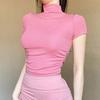 Venta al por mayor transfronteriza Puro Deseo Ropa Deportiva de Manga Corta para Mujer Cuello Alto Sexy Ajustada Cubre-Cuerpo Ropa de Yoga Camiseta Deportiva Casual