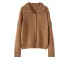 26 Nuevo Suéter de Cachemira para Mujer de Invierno con Cuello de Solapa, Cárdigan con Cremallera, Corte Holgado, Estilo Casual, Top de Lana de Punto Grueso