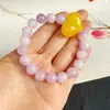 Pulsera de Círculo Único para Mujer con Corazón de Melocotón de Cera de Abeja, Ámbar Rojo, Cuarcita Corazón de Melocotón, Topacio, Flor Flotante, Aguamarina Morada, Calcedonia