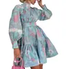 FD1004 punto transfronterizo 2022 Primavera y Otoño nueva moda femenina temperamento manga larga cuello alto gran oscilación vestido estampado