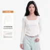 Popular camisa básica de manga larga para mujer para otoño e invierno, cuello cuadrado, polar fino, corte ajustado, elegante, suave y elástica, top versátil