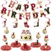 Medias de Navidad a cuadros transfronterizas, pancartas con letras de temática forestal, pancartas de Navidad y cumpleaños, adornos en espiral, adornos para pasteles y piezas decorativas
