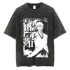 Camiseta Bleach Lavada Anime Harajuku Streetwear Gráfica Vintage