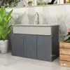 Fregadero de Lavandería de Piedra de Cuarzo para Exteriores con Gabinete Integrado Fregadero de Balcón Lavabo Lavadero Exterior para Patio Gabinete