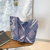 Bolso Grande Estilo Étnico Trendy Nacional Nuevo 2024 Bolso de Lona Cyber Celebrity Bolso Tote Tejido Bolso de Hombro Ins para Mujer