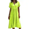 Moda Femenina Transfronteriza Europea y Americana Nueva para Primavera/Verano 2026 Vestido Elegante de Color Sólido con Mangas Cortas y Fruncidos para Sitios Independientes de Amazon
